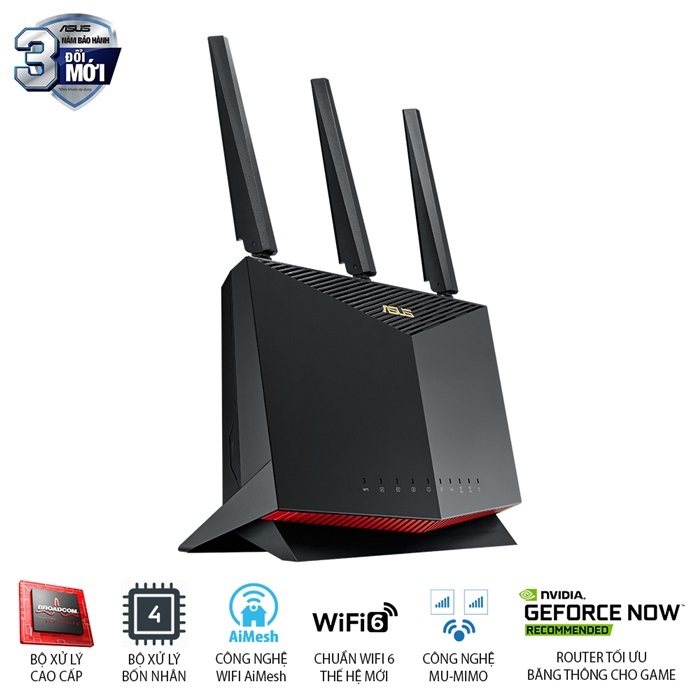 ASUS RT-AX86U (Gaming Router) Wifi AX5700 2 băng tần, Wifi 6 (802.11ax), AiMesh 360 WIFI Mesh, AiProtection, USB 3.2